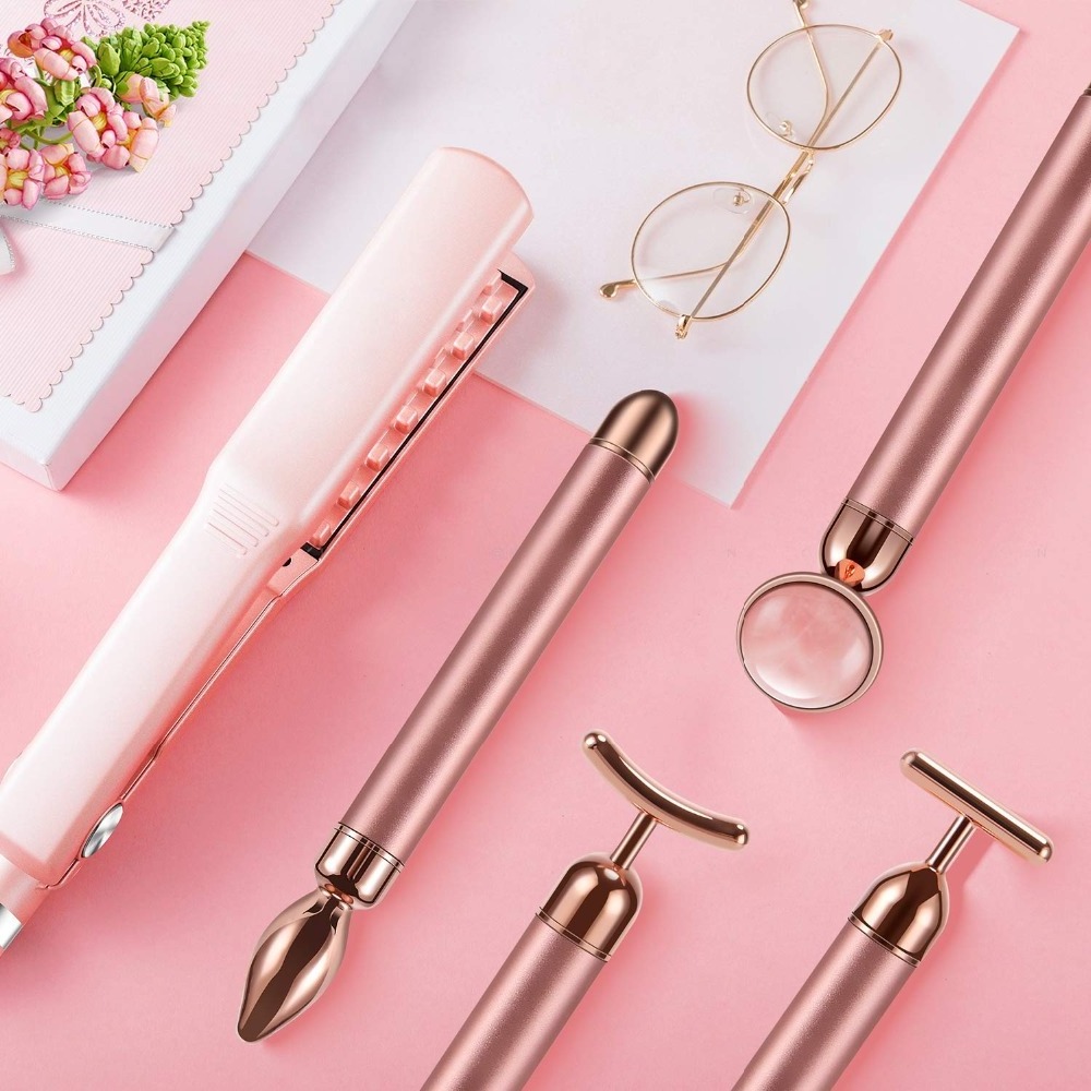 Electric Vibration Facial Slim Chin Lifting Tool Rose Quartz Jade Roller Stone Wrinkle Remove Facial Hands Neck Massage Roller