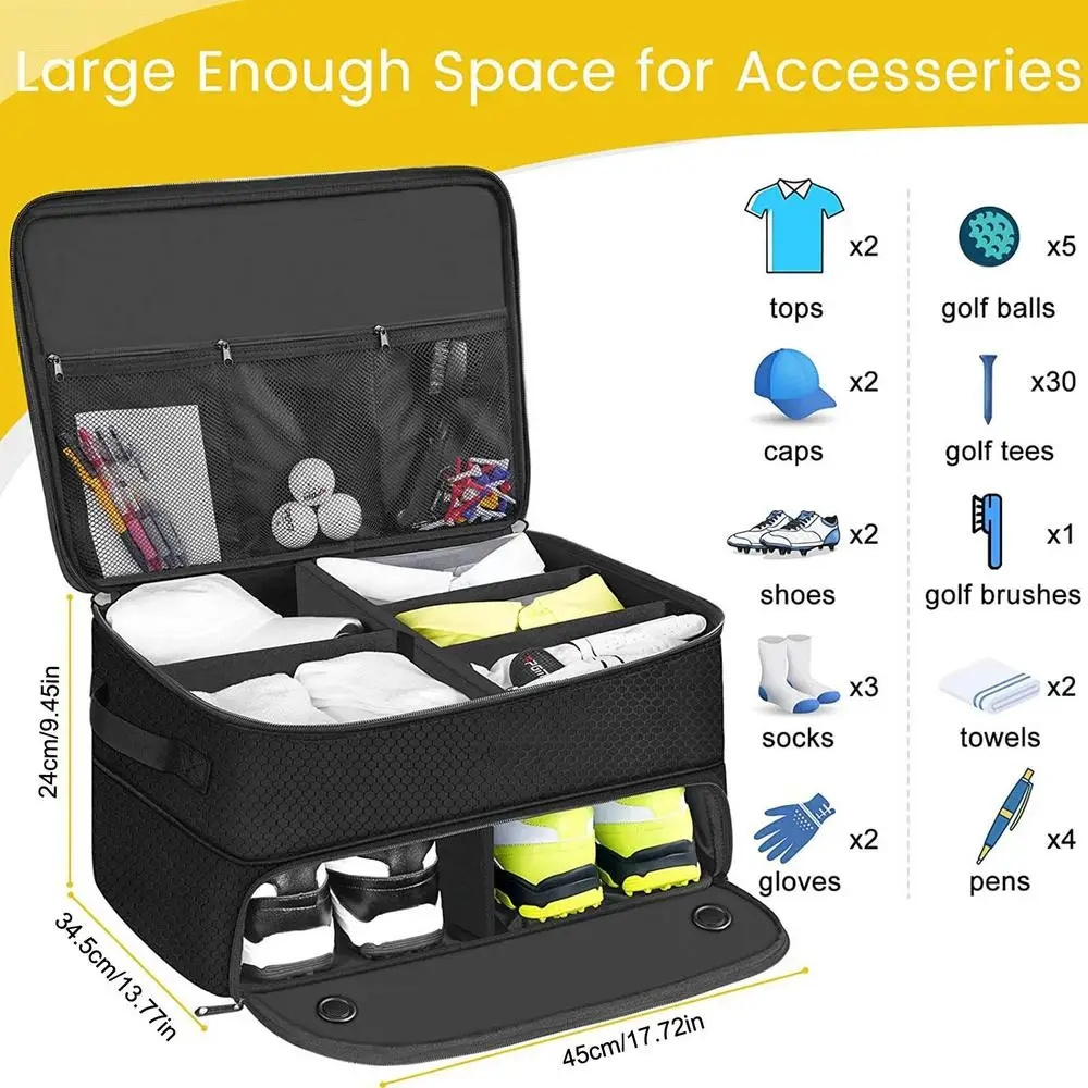 2 Layer Golf Trunk Organizer, Waterproof Golf Locker with Separate Ventilated Compartment for 2 Pair Shoes