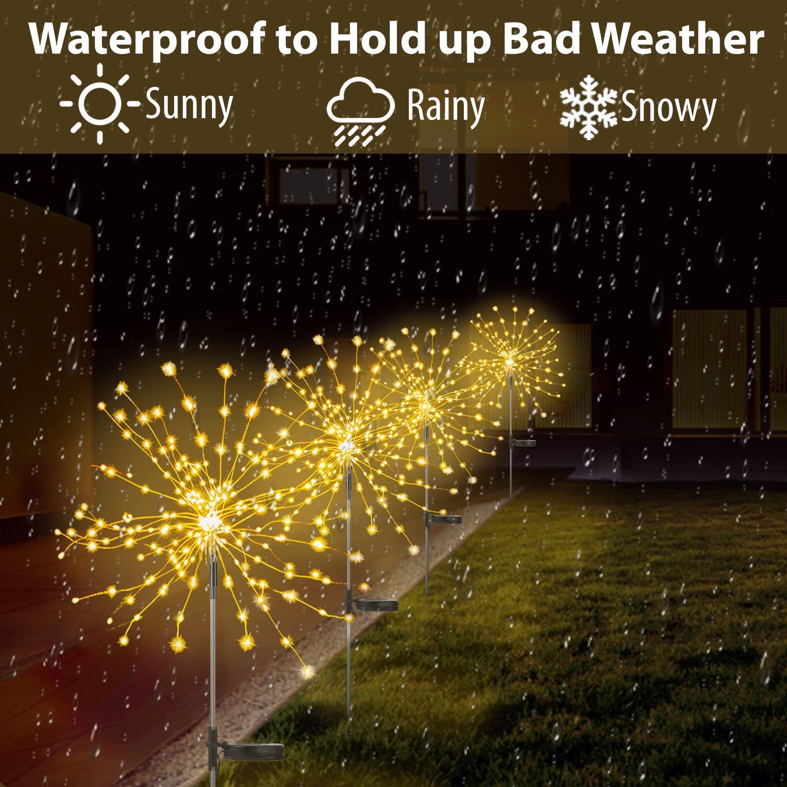 Factory LED Solar Fireworks Lights Waterproof Outdoor Dandelion Flash String Fairy Lights for Garden Landscape Lawn Decor