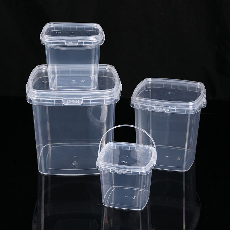 Lots 300ML/500ML/1L/2L/3L/5LEmpty Plastic Bucket With Lid Square Clear PP Container for Liquid Cream Food Storage Container