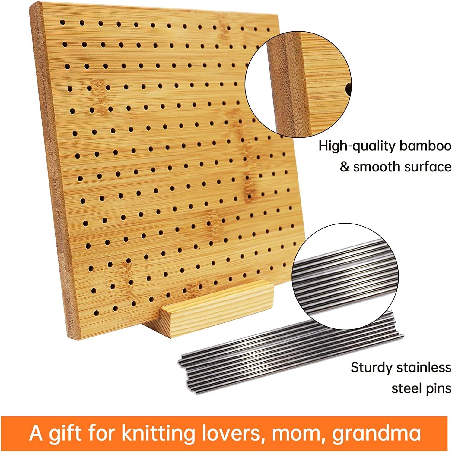 Bamboo Blocking Board for Knitting Crochet Wooden Pegboard Home Decorative Storage Shelf Gift for Granny Square Lovers