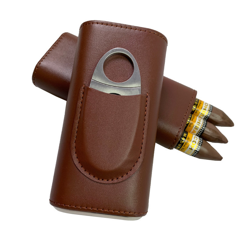 Luxury custom leather cigar case portable travel cigar holder for men leather cigar tube