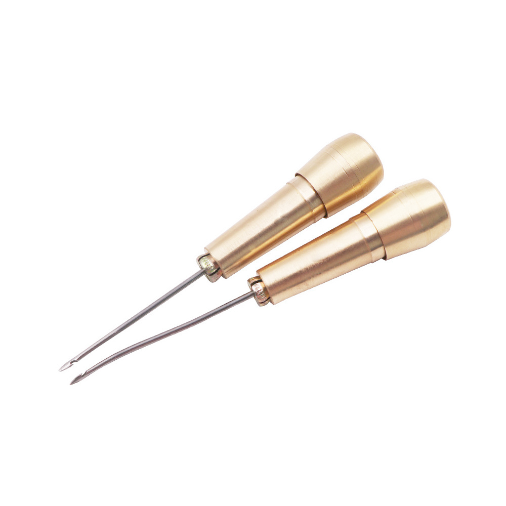 Canvas Leather Tent Sewing Awl Hand Stitcher Leather Craft Needle Kit Tool Pure Copper Handle Sewing Awl Needle Shoe Repair Tool