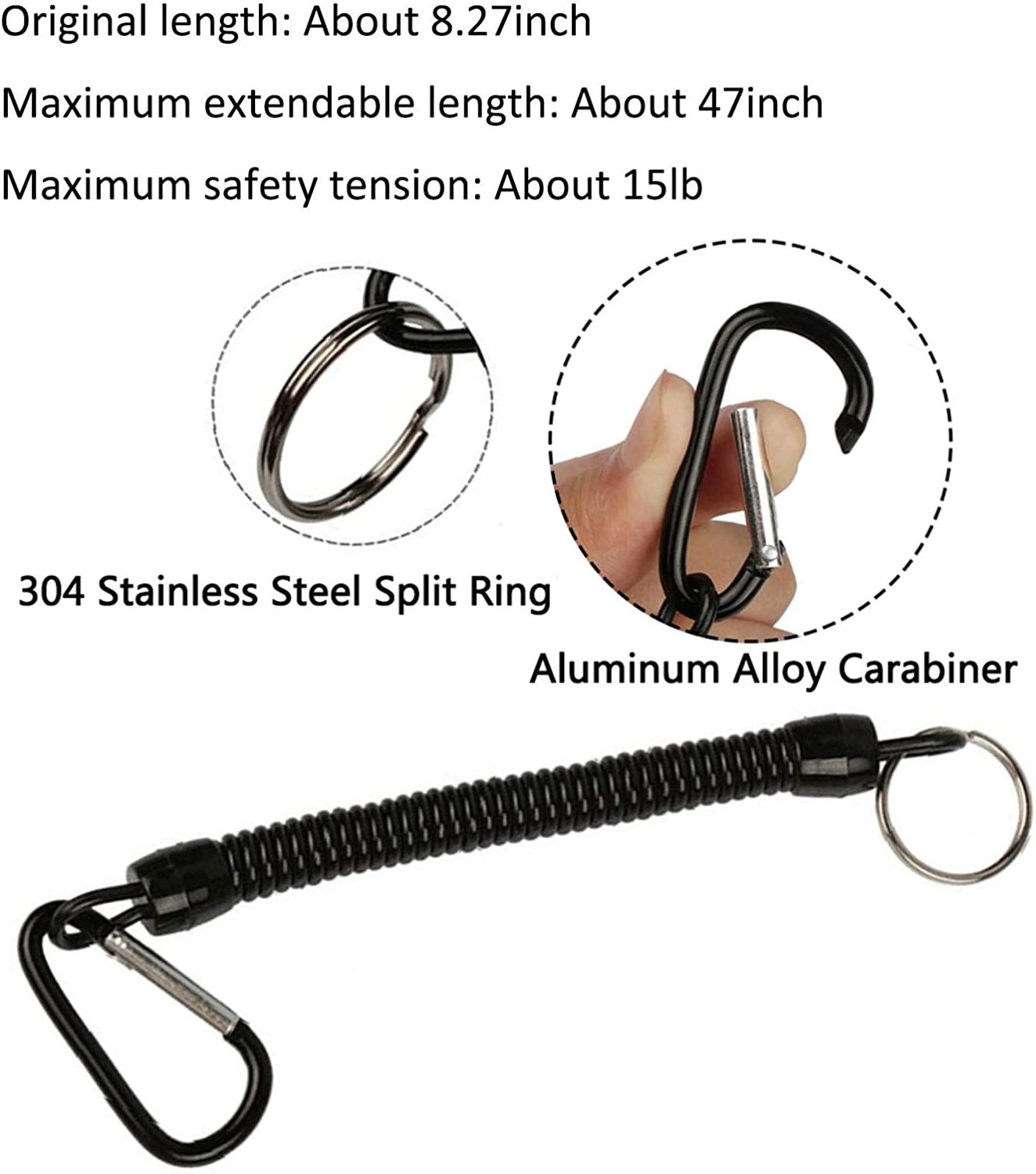 Fishing Lanyard 12cm/15cm/18cm Boating Fishing Rope Retractable Coiled Tether with Carabiner for Pliers Lip Grips