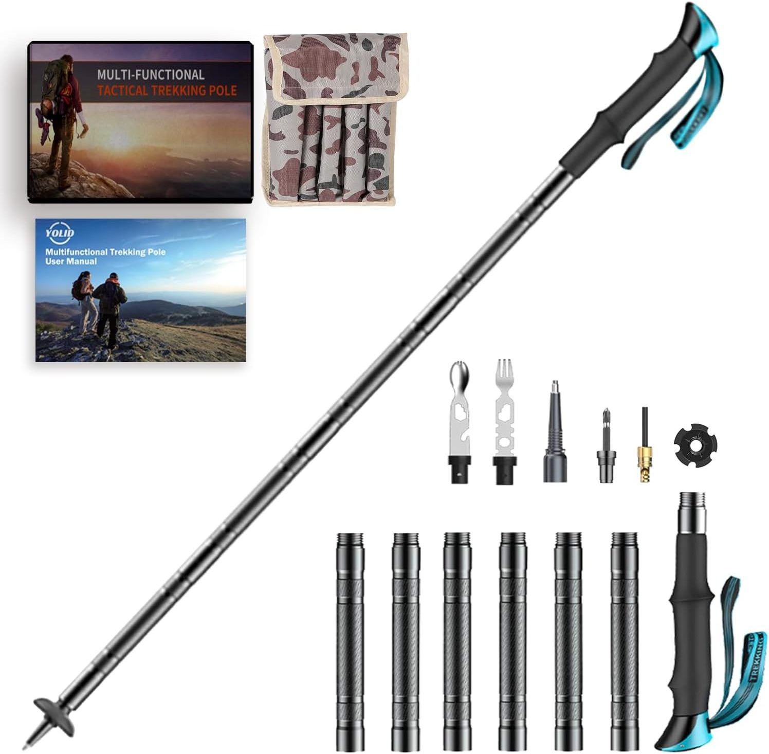 Multifunctional Camping Lightweight Trekking Pole Tactical Walking Outdoor Hiking Sticks