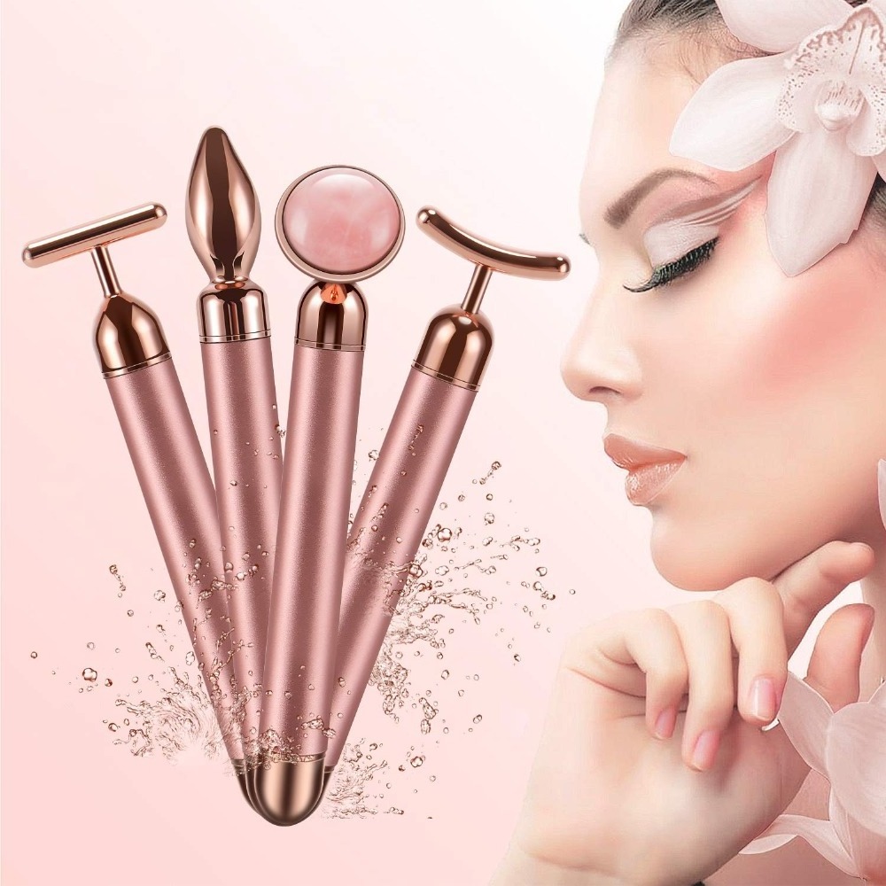 Electric Vibration Facial Slim Chin Lifting Tool Rose Quartz Jade Roller Stone Wrinkle Remove Facial Hands Neck Massage Roller