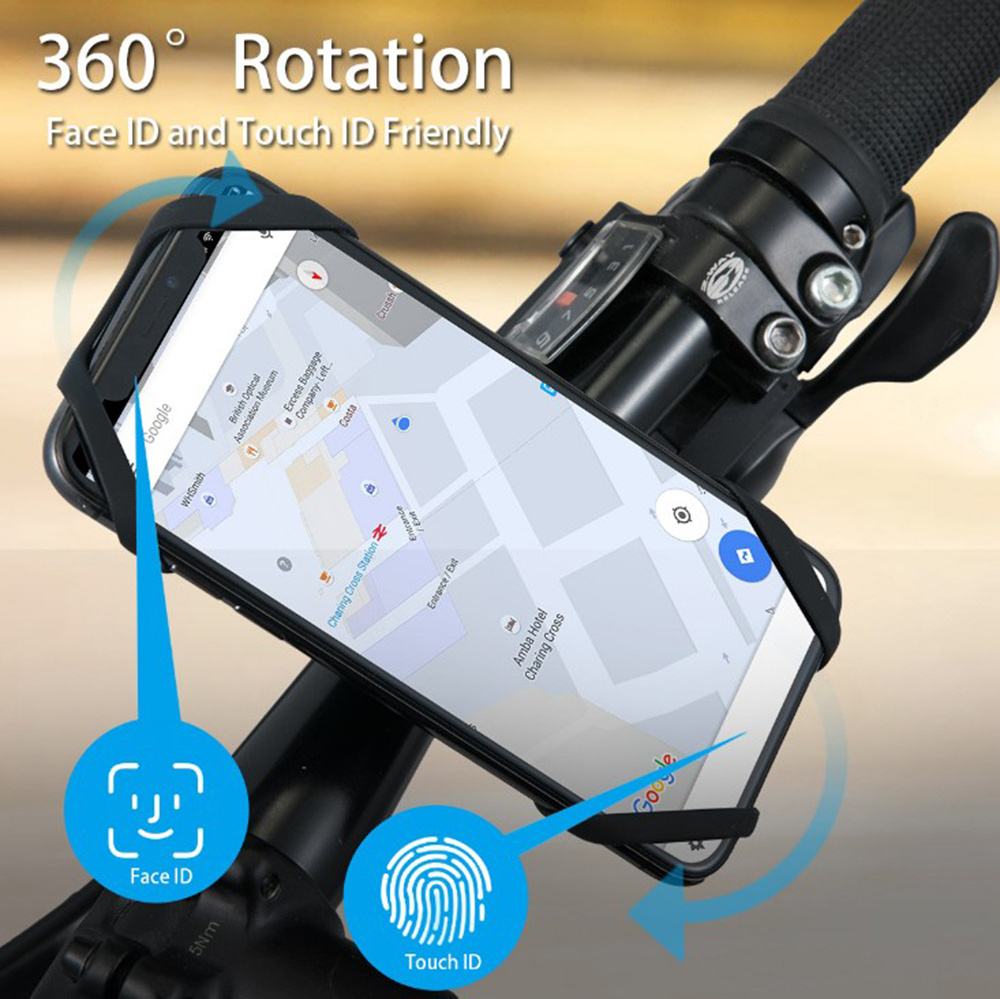 360 Degree Rotatable Adjustable Silicone Bicycle Detachable Bike Phone Mount for Universal Bike Handlebar Cell Phone Cradle