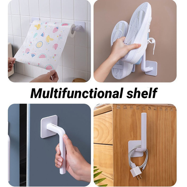 Multifunction Punch-Free Cap Holder Wall Mounted Plastic Hat Organizer Hanger White Retractable Adhesive Hook for Door Close