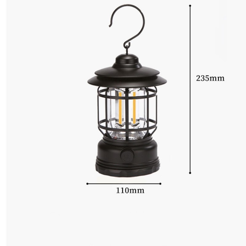 Portable Rechargeable Retro Lantern Lamp With Hook For Tent Camping Light Outdoor LED Camping Lantern