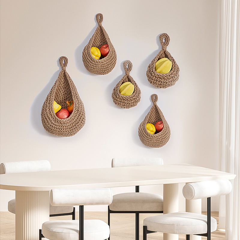 Hanging Fruit Baskets for Kitchen Boho Wall Hanging Basket Handwoven Hanging Holder Teardrop Home Produce Basket for Fruits