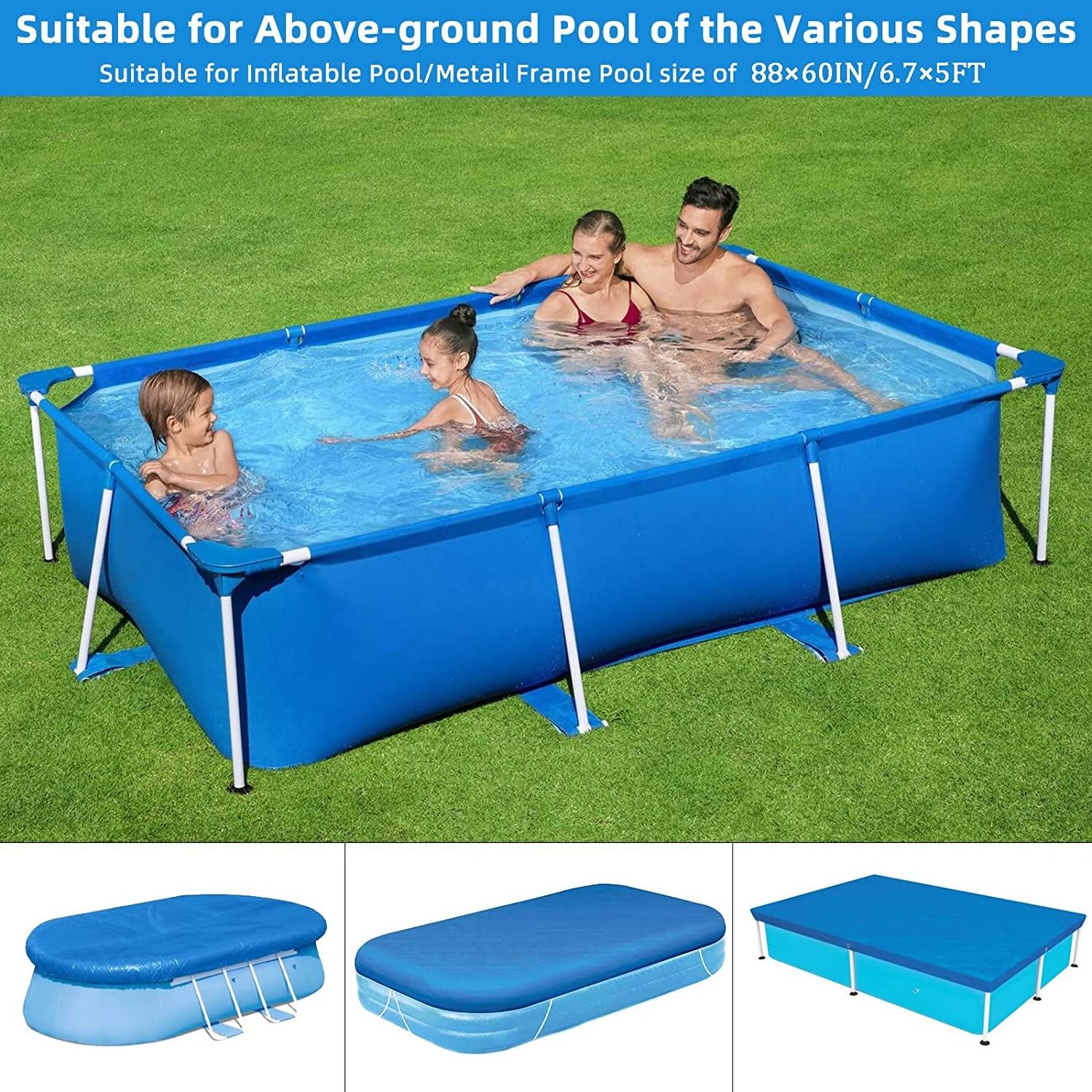 Multi Sizes Blue PE Pool Cover Rectangle Dustproof Rainproof Protector Cover For Inflatable Or Metal Framed Swim Pool