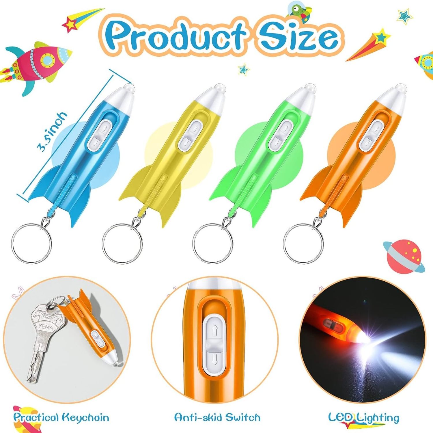 Flashlight Key Rocket Party Space Favors Kids Key Chains Flashlights Pendant Bulk Kids Ring Light Hanging Backpack Outer