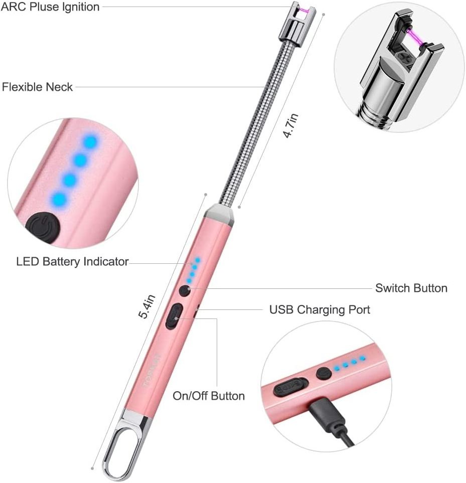 Candle USB Plasma Arc Lighter with LED Battery Display Safety Switch for camping Grill Kitchen