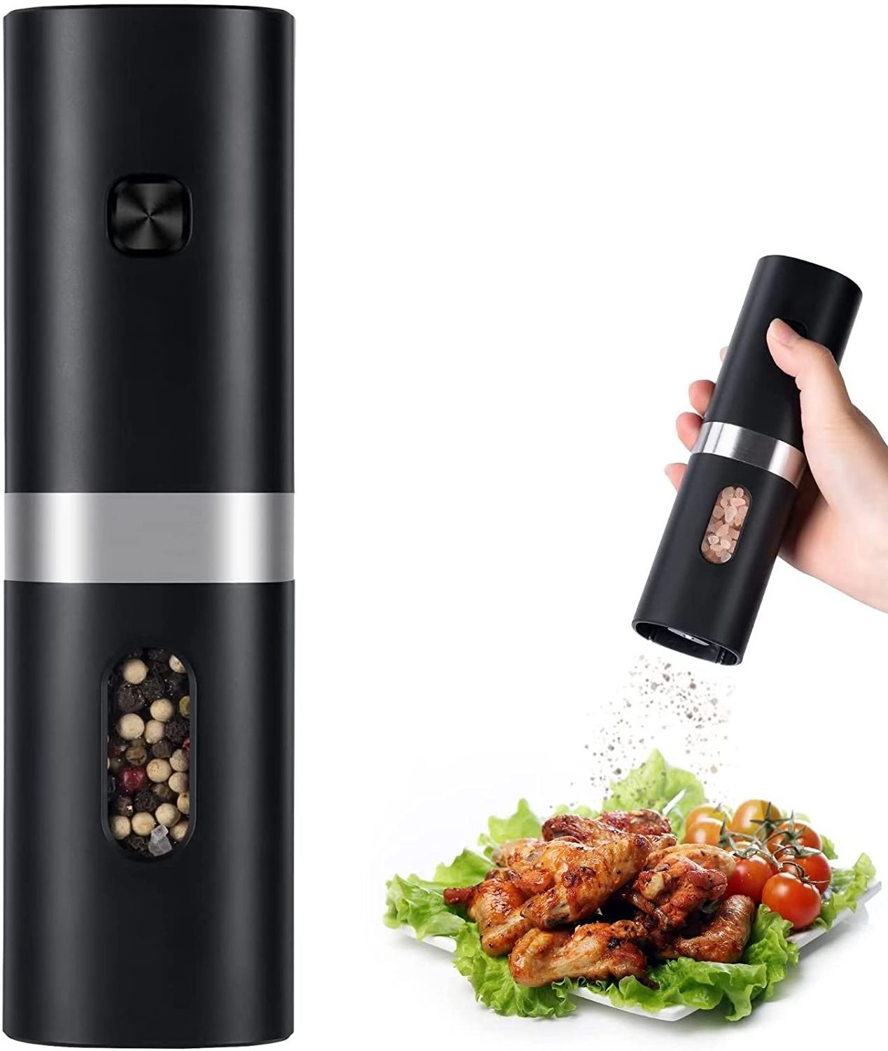 Rechargeable Electric Salt And Pepper Grinder Set With Charging Base Stainless Steel Automatic Salt Spice Grinder Pepper Mill