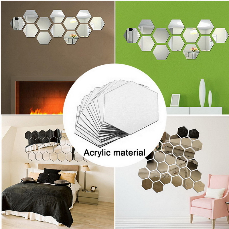 12PCS Hexagon Shape Acrylic Mirror Wall Sticker Background Wall Decoration Living Room Modern Geometric Design Mirror Stickers