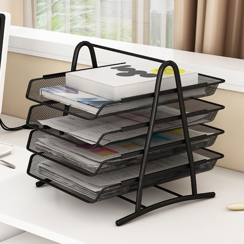 2/3/4 Tier Metal Mesh Document Rack File Letter Book Tray Shelf Carrier Storage Holder Home Office Desk Organizer