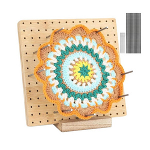 Bamboo Blocking Board for Knitting Crochet Wooden Pegboard Home Decorative Storage Shelf Gift for Granny Square Lovers