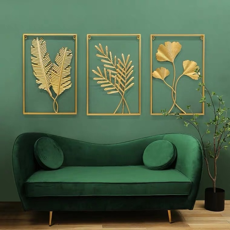 Metal Leaf Plant Wall Decor Wrought Iron Wall Hanging Non-perforated Wall Mural Living Room Bedroom Home Decoration