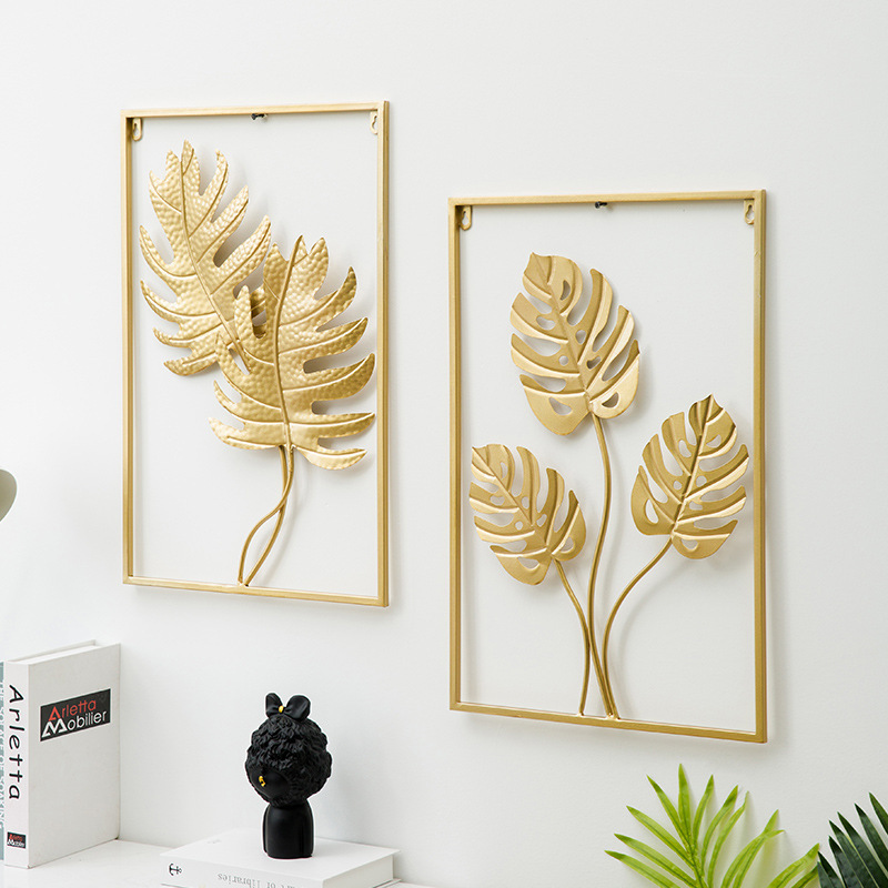 New Display Wall Decor Gold House Iron Interior Modern Living Room Frame Sticker Art Hanging Flower Metal Home Wall Decoration