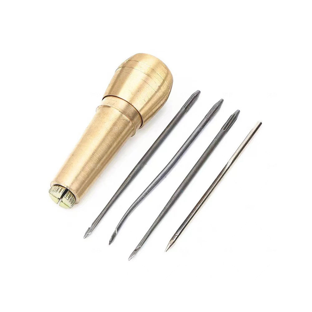 Canvas Leather Tent Sewing Awl Hand Stitcher Leather Craft Needle Kit Tool Pure Copper Handle Sewing Awl Needle Shoe Repair Tool