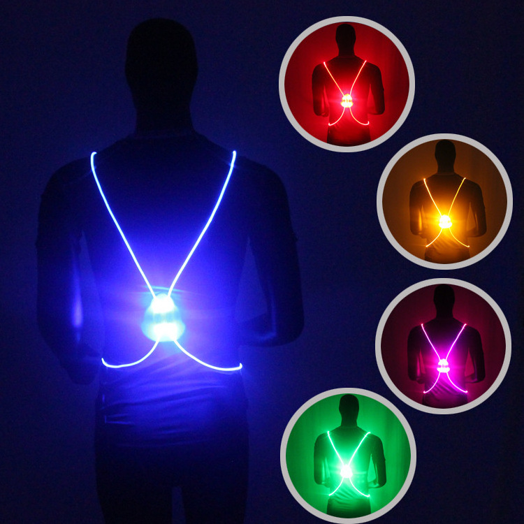 New Outdoor Night Running Cycling Sports Flashing Vest Motorcycle LED Fiber Riding Light Up Safety Reflective Jacket Vest