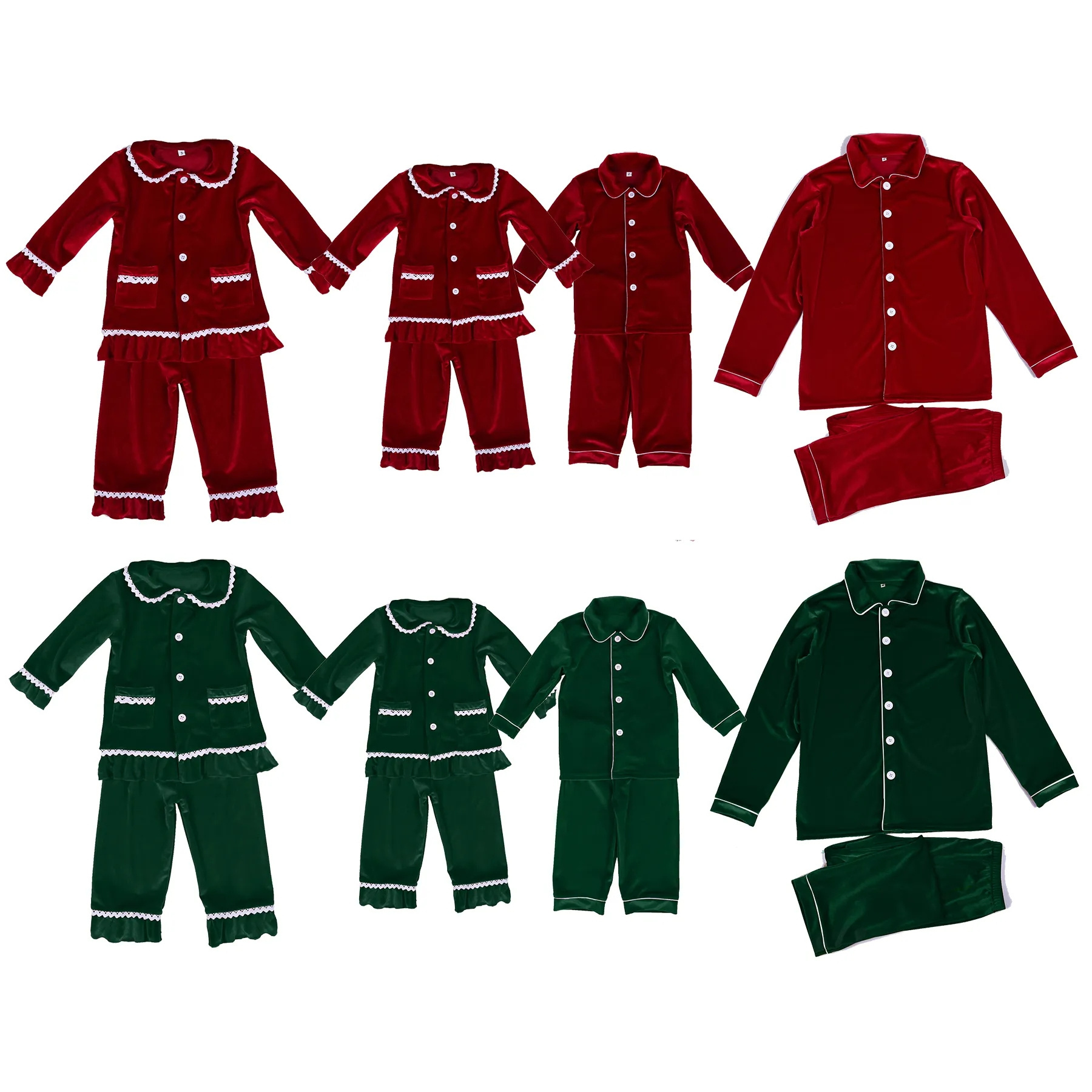 RTS Family matching Christmas pajamas set red cotton knit baby toddler girls ruffled pyjama winter kids nightgown