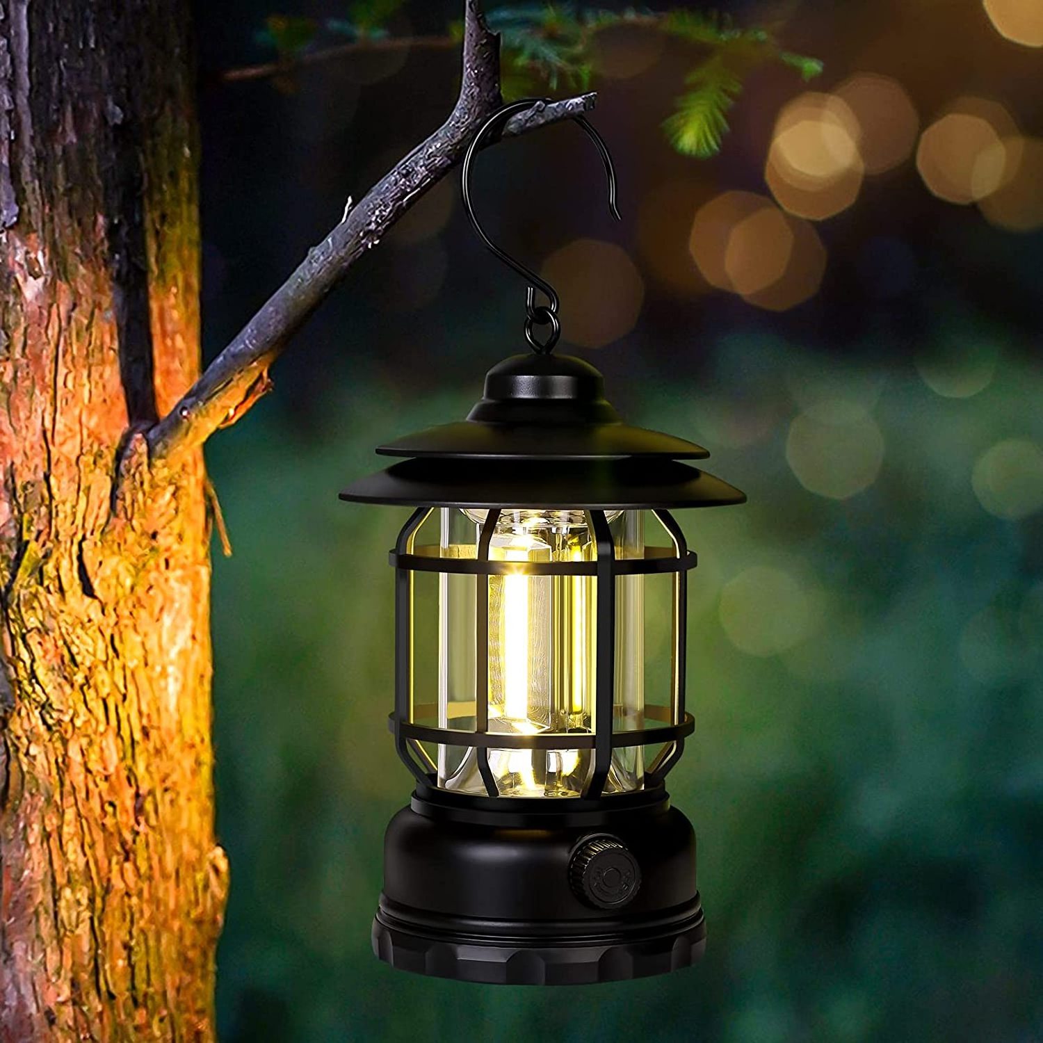 Portable Rechargeable Retro Lantern Lamp With Hook For Tent Camping Light Outdoor LED Camping Lantern