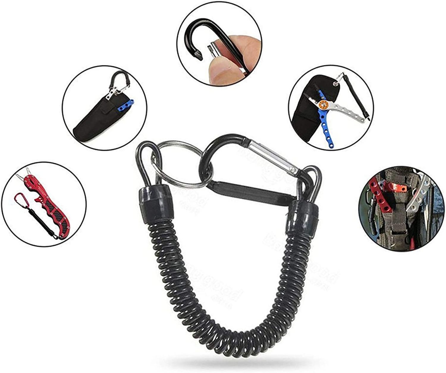 Fishing Lanyard 12cm/15cm/18cm Boating Fishing Rope Retractable Coiled Tether with Carabiner for Pliers Lip Grips