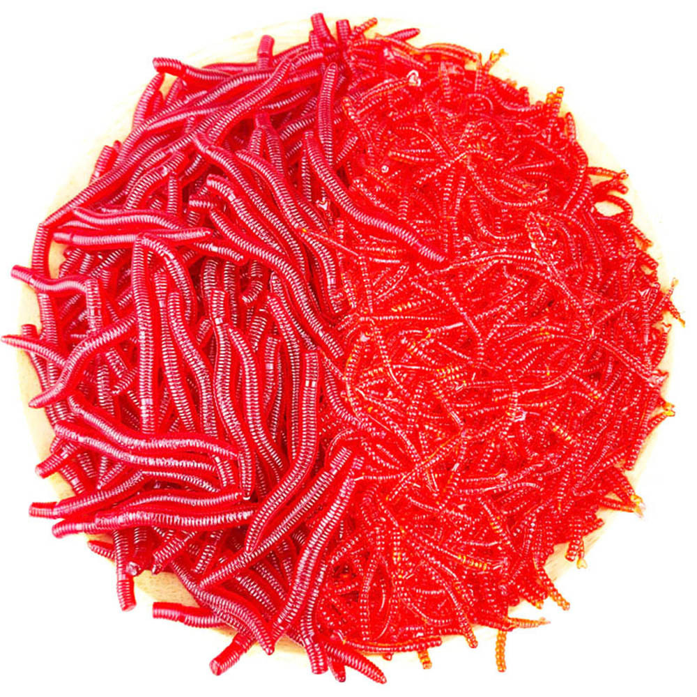 100pcs 3.8cm 0.2g Soft Lure Red Worms EarthWorm Fishing Baits