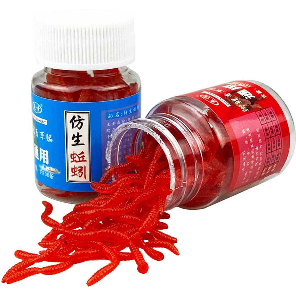 100pcs 3.8cm 0.2g Soft Lure Red Worms EarthWorm Fishing Baits