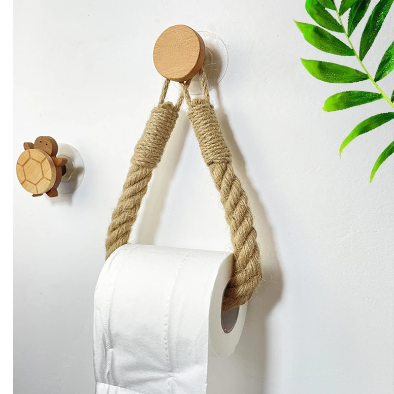 Nail-free Wall Mounted Toilet Rolling Paper Towel Dispenser Rack Bathroom Hook Hemp Rope Shelf Organazer Restroom Accessories