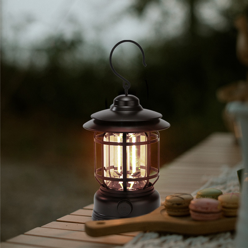 Portable Rechargeable Retro Lantern Lamp With Hook For Tent Camping Light Outdoor LED Camping Lantern