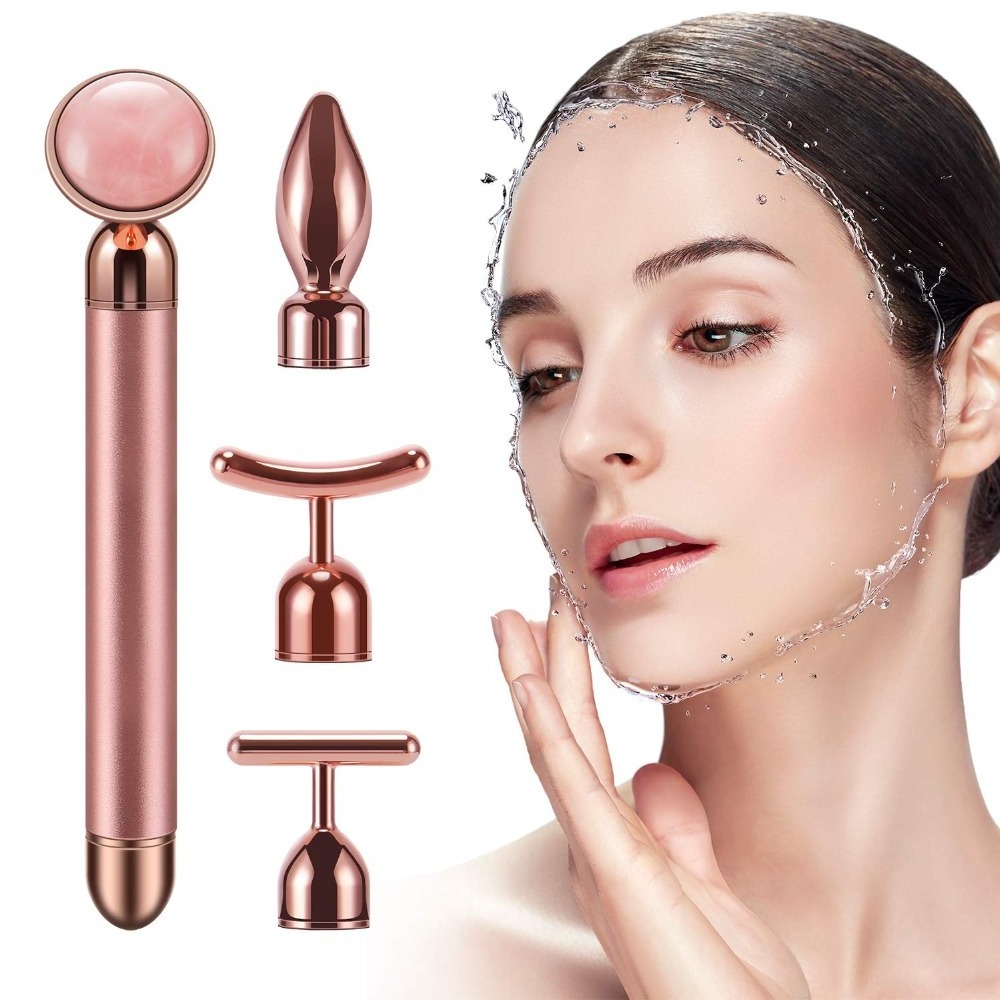 Electric Vibration Facial Slim Chin Lifting Tool Rose Quartz Jade Roller Stone Wrinkle Remove Facial Hands Neck Massage Roller