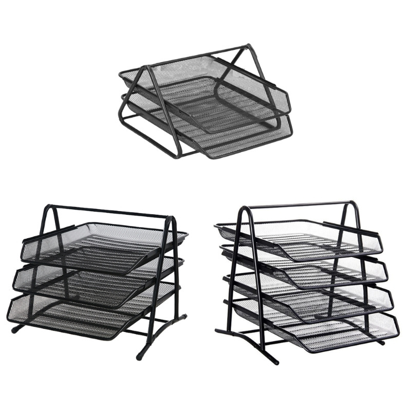 2/3/4 Tier Metal Mesh Document Rack File Letter Book Tray Shelf Carrier Storage Holder Home Office Desk Organizer