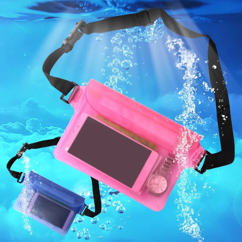 logo oem custom print Adjustable Waist Water proof Underwater mobile phone Bags key Case with strap