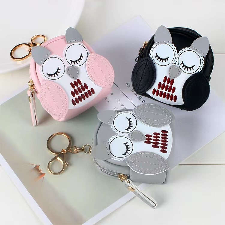 Cute Owl Small Bag Women PU Leather Coin Purses Fashion Jelly Handbag Girls Coin Card Holder For Kids Purses Keychain