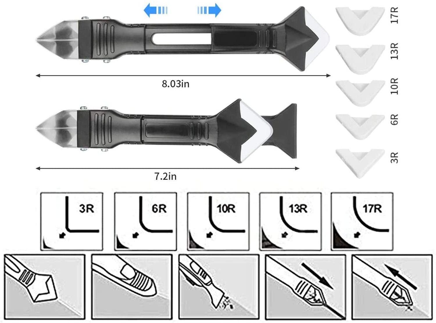 3 in 1 Silicone Caulking Tool Glass Glue Angle Scraper Caulk Remover and Sealant Scraper For Kitchen Bathroom Frame Sealant Seal