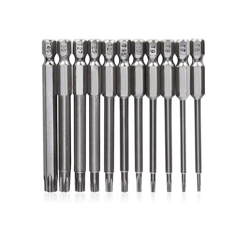 11pcs Torx Screwdriver Bits Set With Hole T6 T8 T9 T10 T15 T20 T25 T27 T30 T35 T40 1/4 Inch Hex Shank, 75mm/3 Inch Long