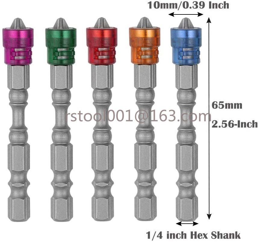 5Pcs PH2 Magnetic Phillips Screwdriver Bit Set 1/4 Inch Hex Shank Cross Screw Electric Power Drivers Bits, 65mm Double-ended