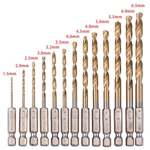 13pcs HSS High Speed Steel Titanium Coated Drill Bit Set 1/4 Hex Shank 1.5-6.5mm