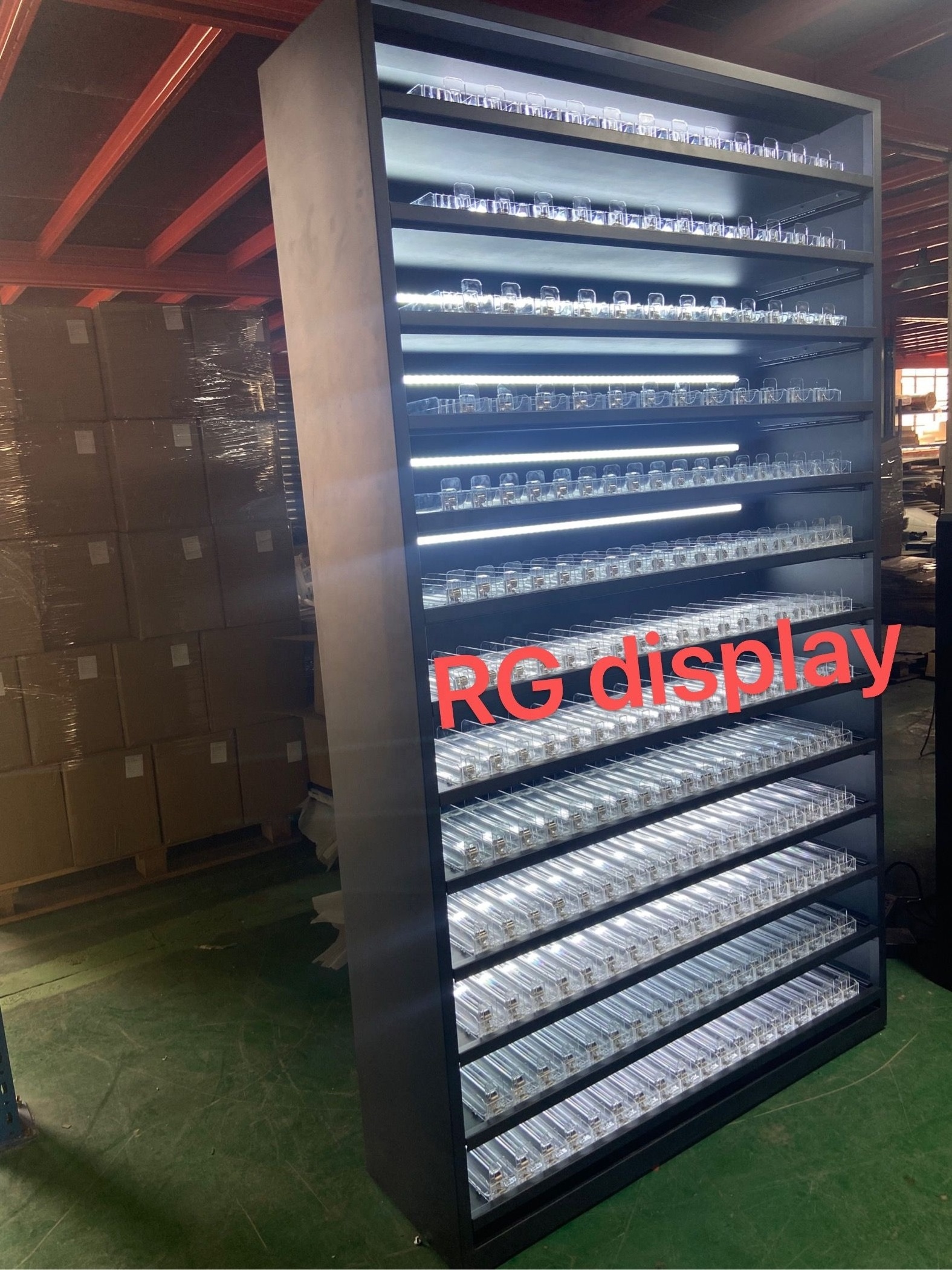 Factory Custom Smoking Shop Tobacco Shop Display Furniture Metal Display Shelf with led Smoke Shop Cigarette Display Rack