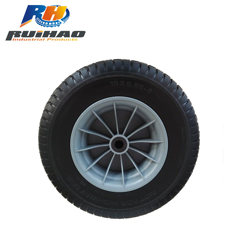 Heavy Duty Industrial 16 Inch Flat Free Wheelbarrow Wheel 6.50-8 wide tyre for beach fishing  trolley