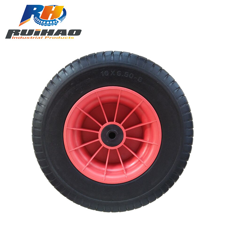 Heavy Duty Industrial 16 Inch Flat Free Wheelbarrow Wheel 6.50-8 wide tyre for beach fishing  trolley