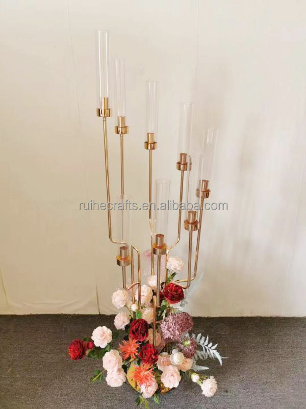 Ruihe wedding 5 arm candelabra centerpieces led light tall gold metal flower stand wedding centerpieces table decor