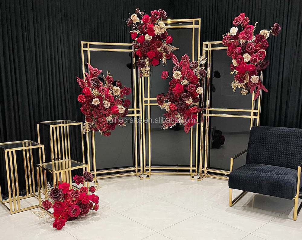 Wedding decoration ideas gold wedding arch set screen metal flower stand backdrop for indian wedding decoration traditional