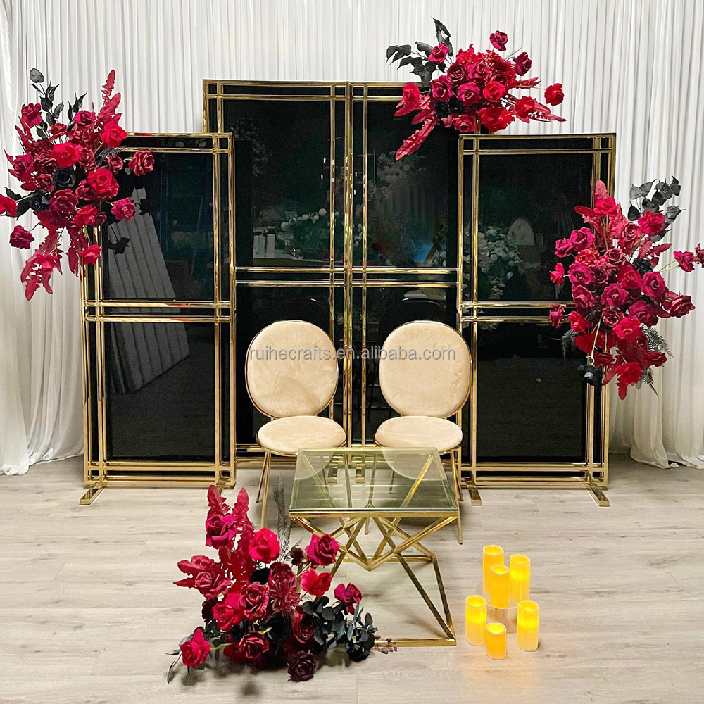 Wedding decoration ideas gold wedding arch set screen metal flower stand backdrop for indian wedding decoration traditional