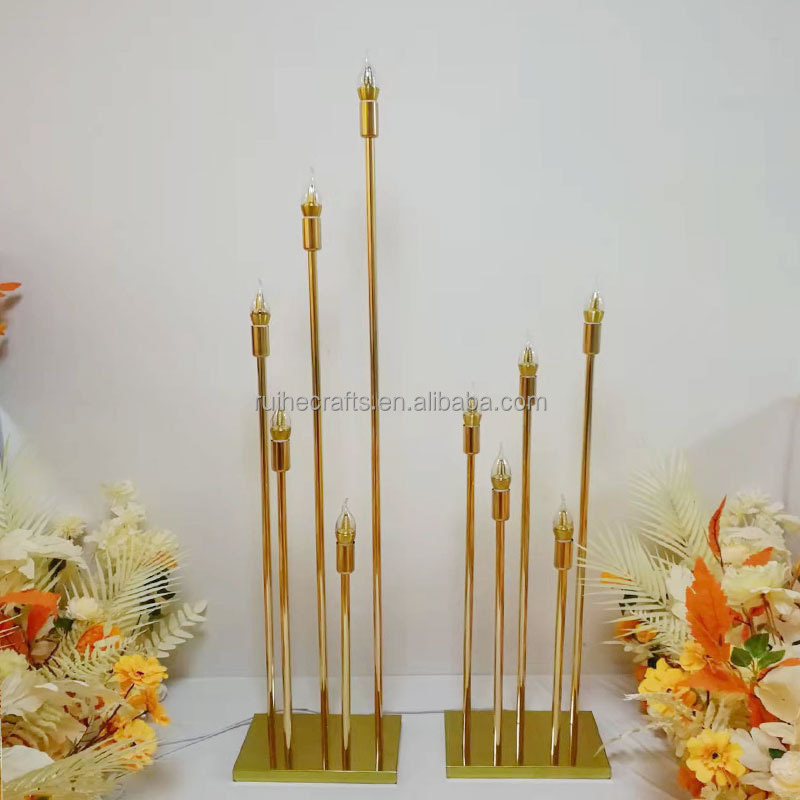 Ruihe wedding 5 arm candelabra centerpieces led light tall gold metal flower stand wedding centerpieces table decor