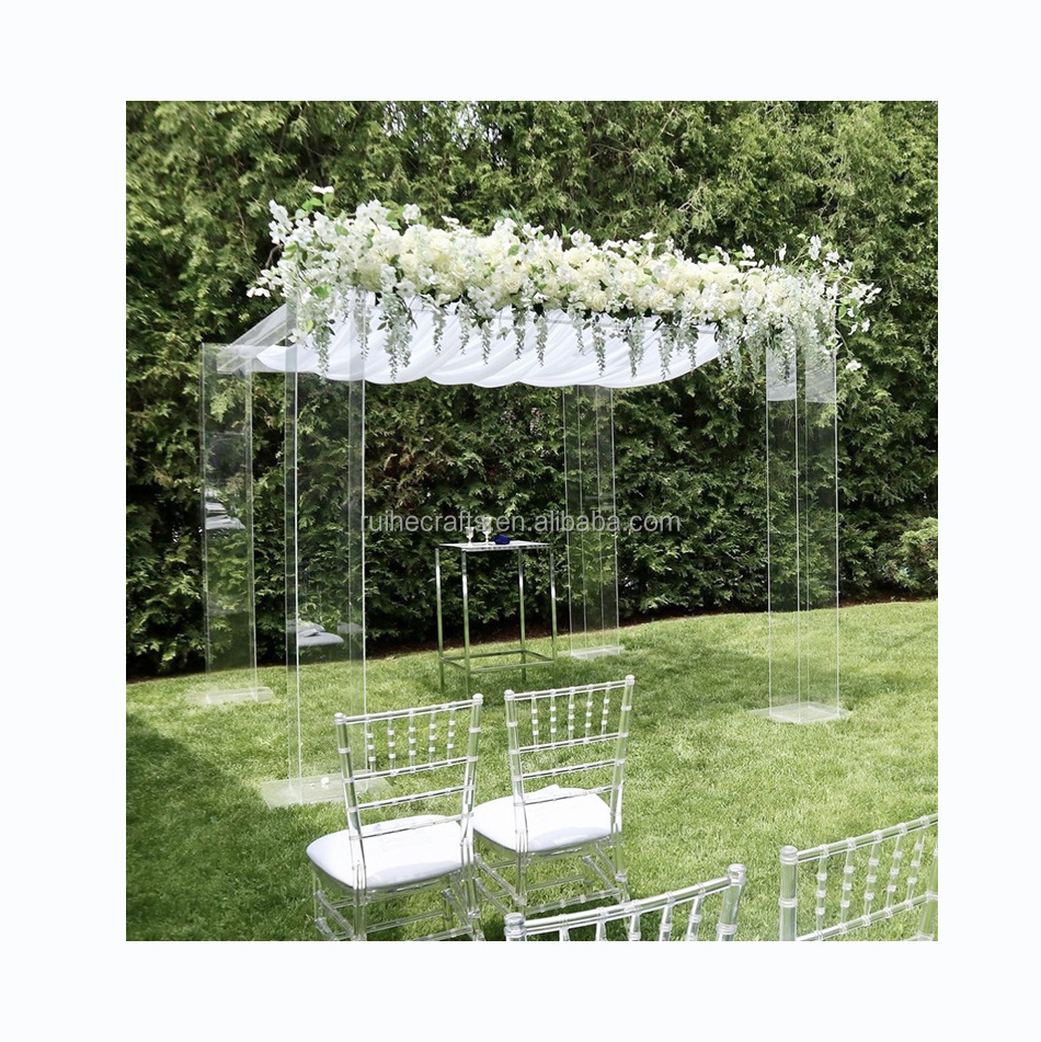 Square Clear Acrylic Mandap Silver Gazebo Wedding Chuppah for Wedding Ceremony Decoration