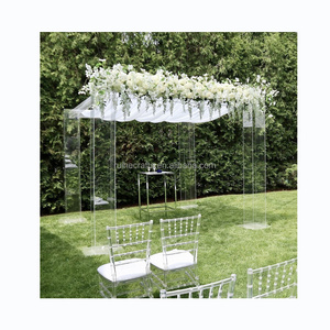 Square Clear Acrylic Mandap Silver Gazebo Wedding Chuppah for Wedding Ceremony Decoration