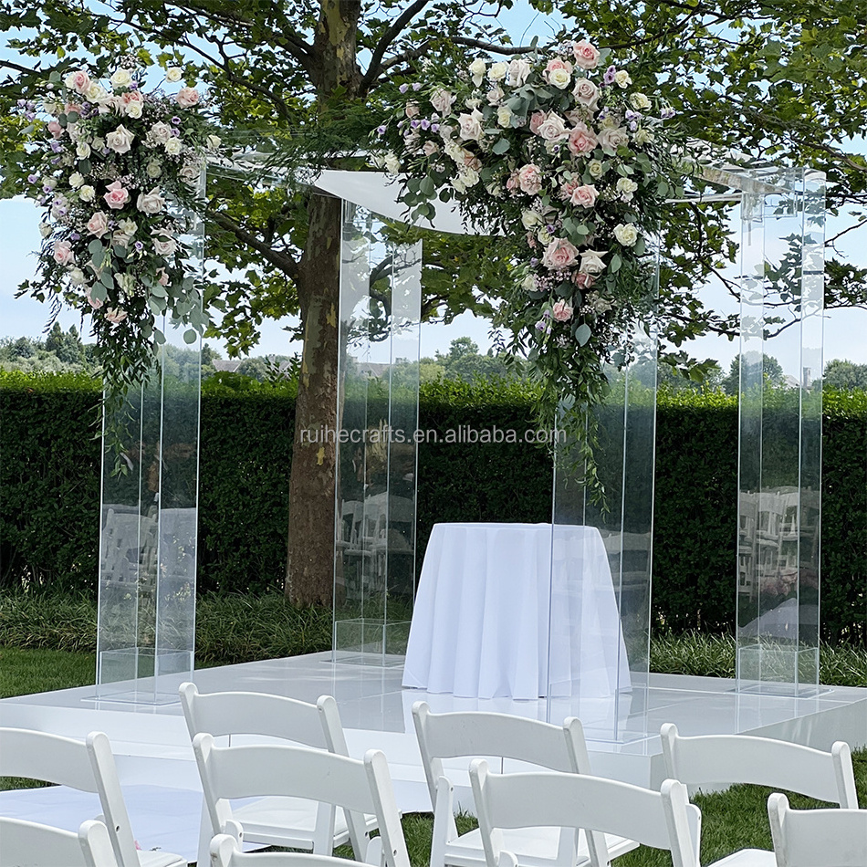 Square Clear Acrylic Mandap Silver Gazebo Wedding Chuppah for Wedding Ceremony Decoration